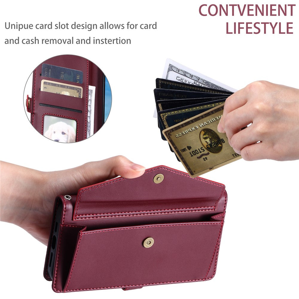 For Samsung Galaxy A57 5G Leather Case with Wrist Strap Wallet Stand Phone Cover - Wine Red