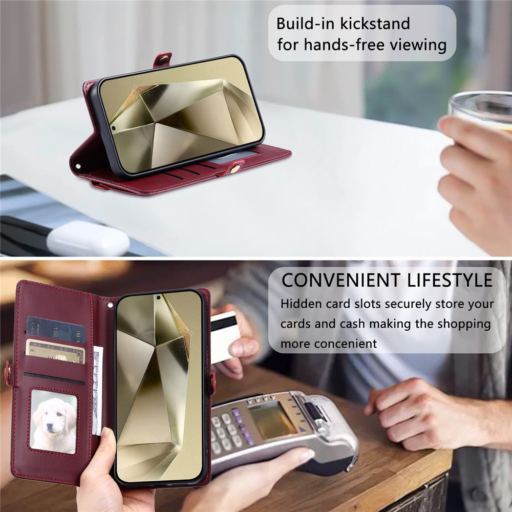 For Samsung Galaxy A57 5G Leather Case with Wrist Strap Wallet Stand Phone Cover - Wine Red