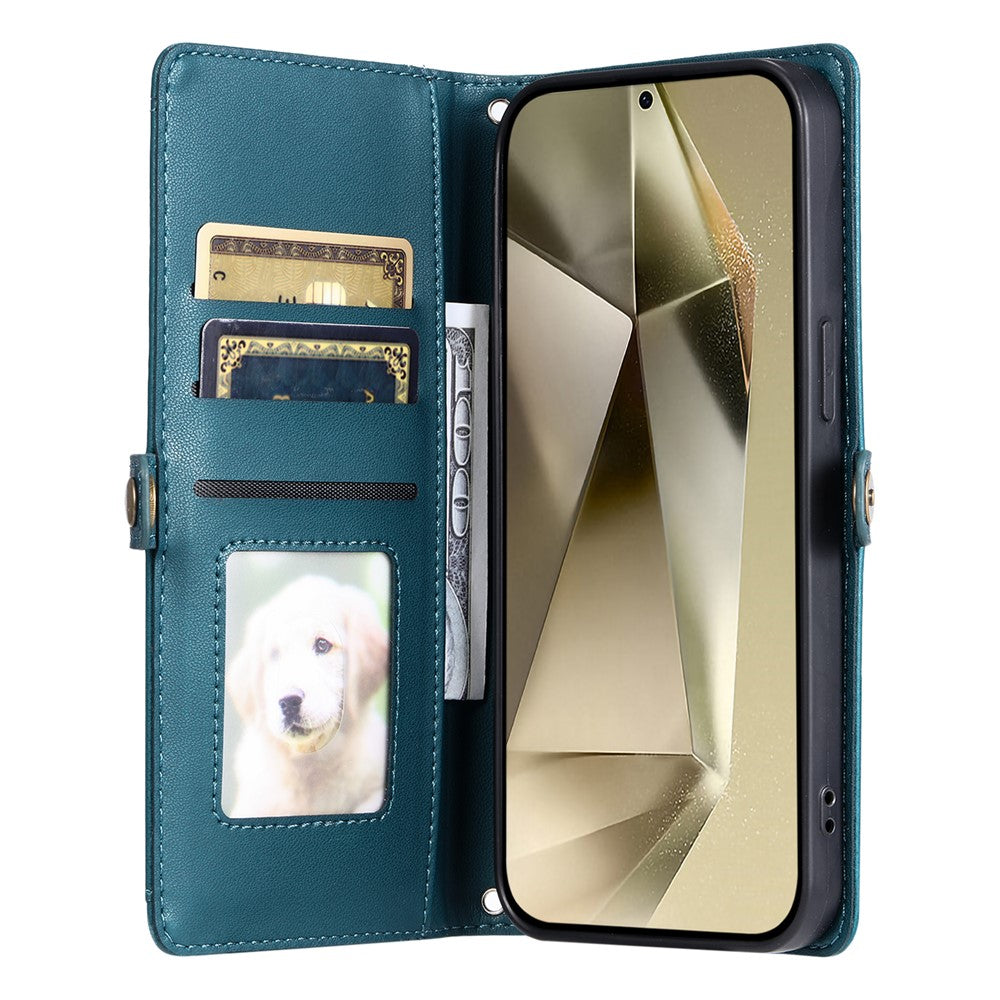 For Samsung Galaxy A57 5G Leather Case with Wrist Strap Wallet Stand Phone Cover - Blackish Green