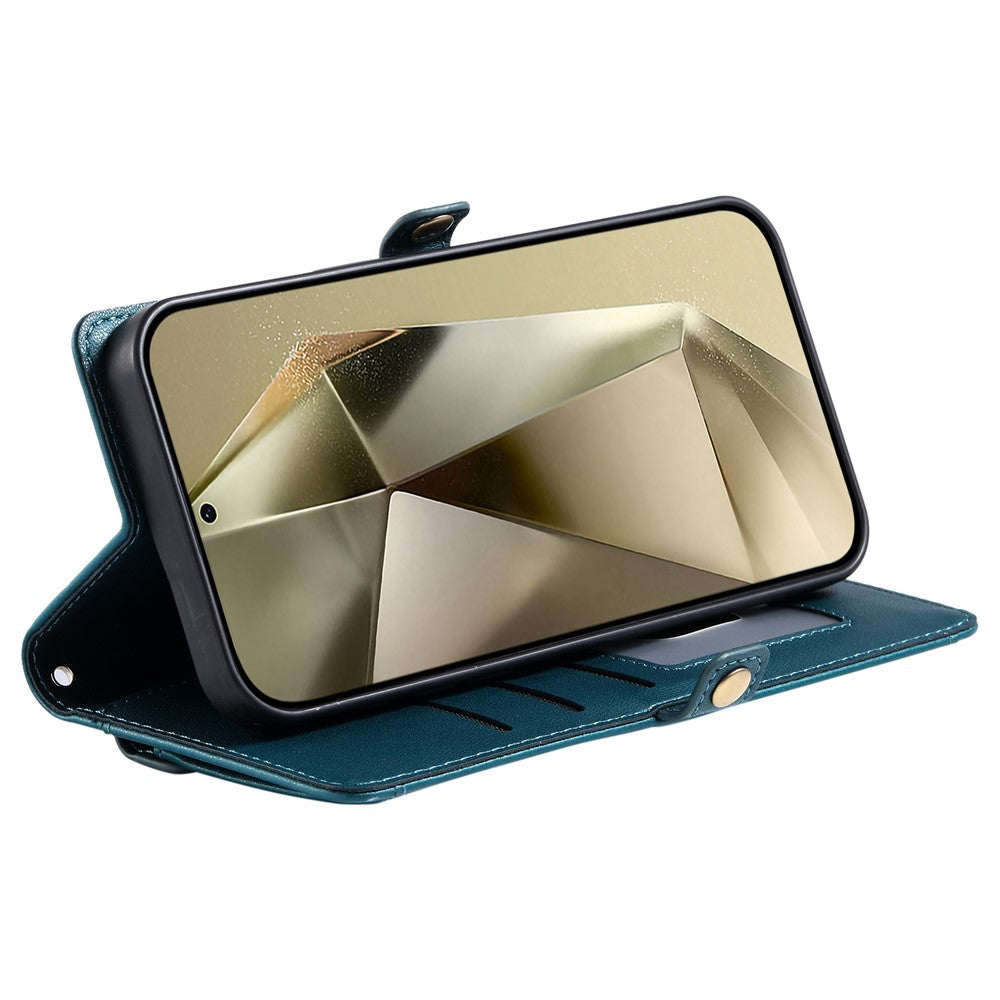 For Samsung Galaxy A57 5G Leather Case with Wrist Strap Wallet Stand Phone Cover - Blackish Green