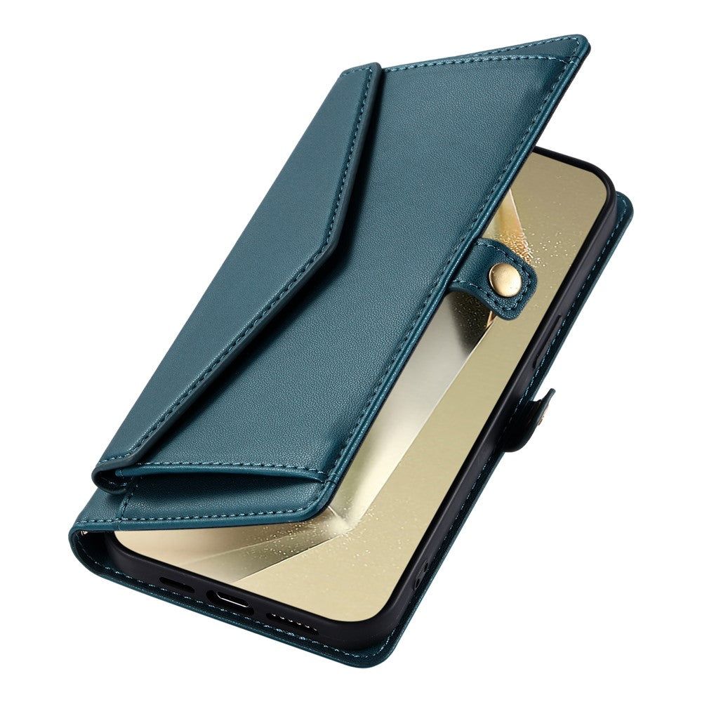 For Samsung Galaxy A57 5G Leather Case with Wrist Strap Wallet Stand Phone Cover - Blackish Green