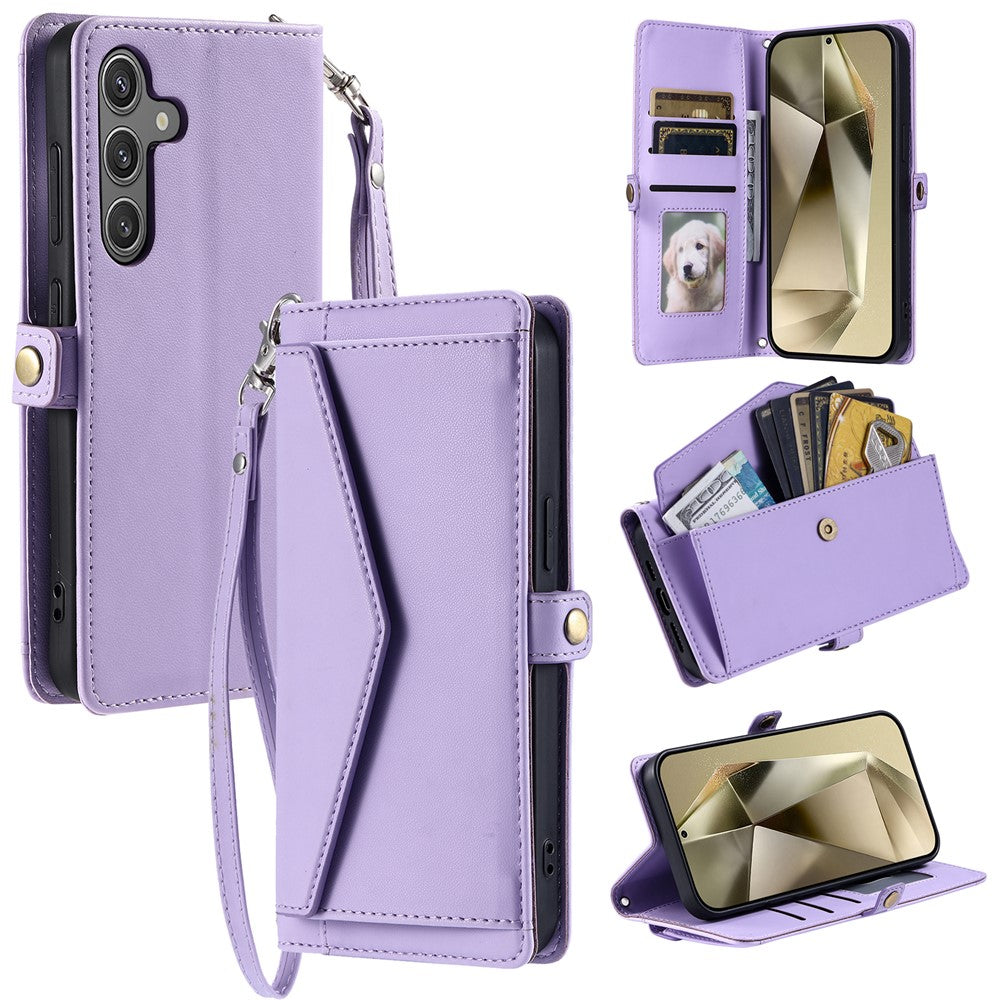 For Samsung Galaxy A57 5G Leather Case with Wrist Strap Wallet Stand Phone Cover - Purple