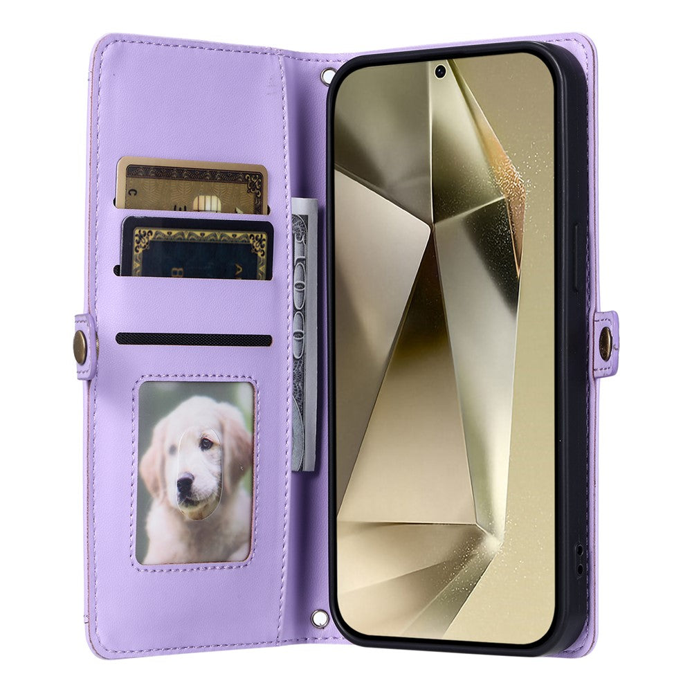 For Samsung Galaxy A57 5G Leather Case with Wrist Strap Wallet Stand Phone Cover - Purple