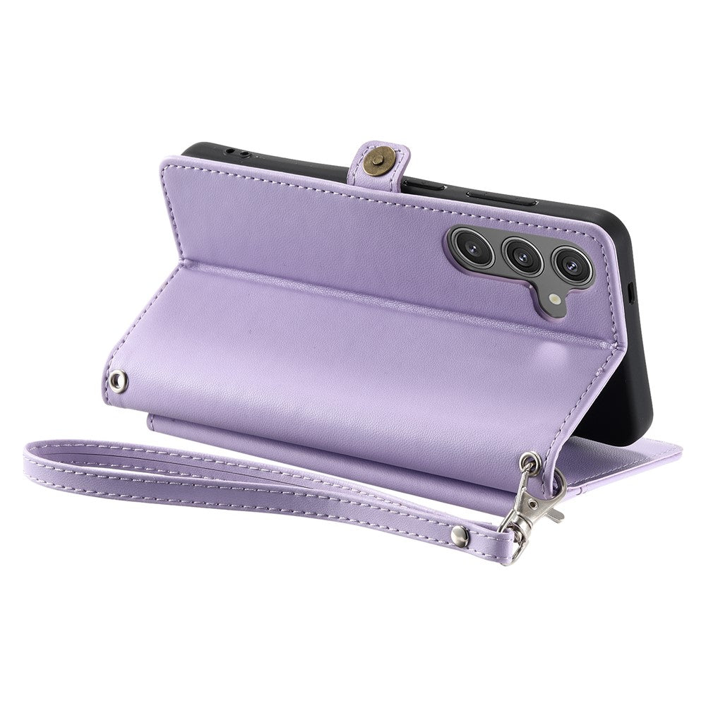 For Samsung Galaxy A57 5G Leather Case with Wrist Strap Wallet Stand Phone Cover - Purple