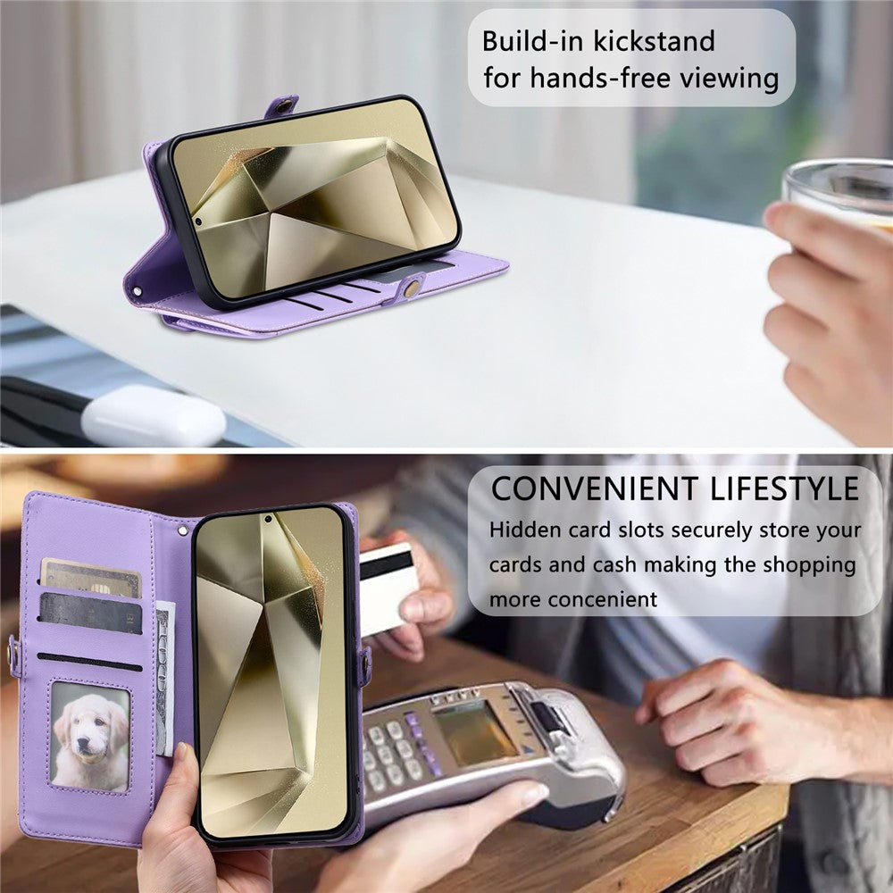 For Samsung Galaxy A57 5G Leather Case with Wrist Strap Wallet Stand Phone Cover - Purple