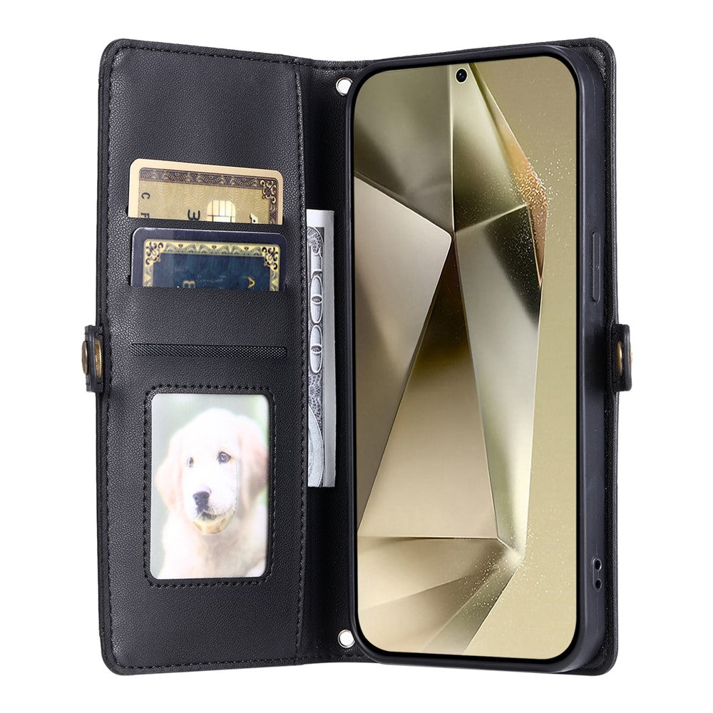 For Samsung Galaxy A57 5G Leather Case with Wrist Strap Wallet Stand Phone Cover - Black