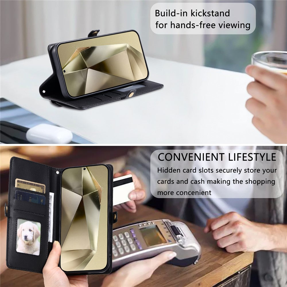 For Samsung Galaxy A57 5G Leather Case with Wrist Strap Wallet Stand Phone Cover - Black