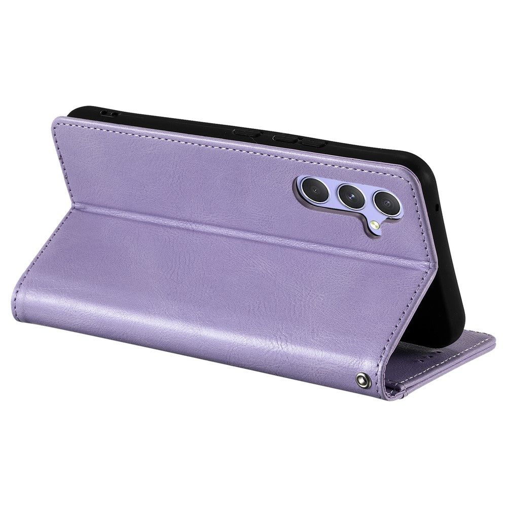 For Samsung Galaxy A57 5G Case 6 Card Slots PU Leather Anti-Fall Phone Cover with Wrist Strap - Purple