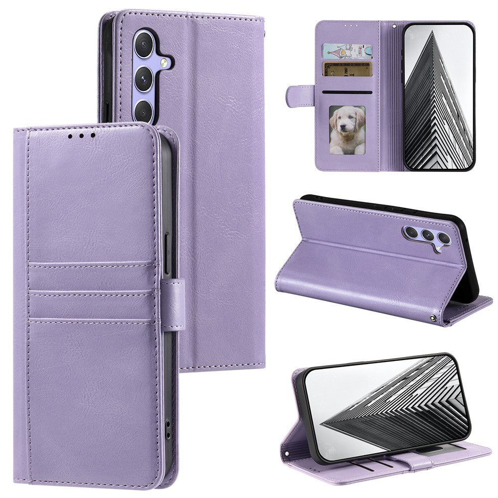 For Samsung Galaxy A57 5G Case 6 Card Slots PU Leather Anti-Fall Phone Cover with Wrist Strap - Purple