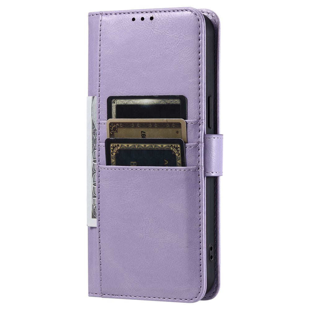 For Samsung Galaxy A57 5G Case 6 Card Slots PU Leather Anti-Fall Phone Cover with Wrist Strap - Purple