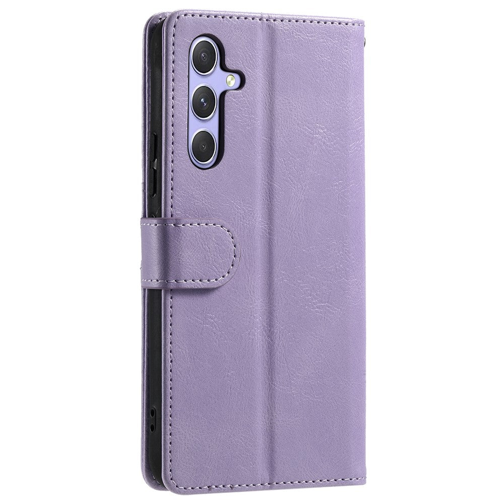 For Samsung Galaxy A57 5G Case 6 Card Slots PU Leather Anti-Fall Phone Cover with Wrist Strap - Purple