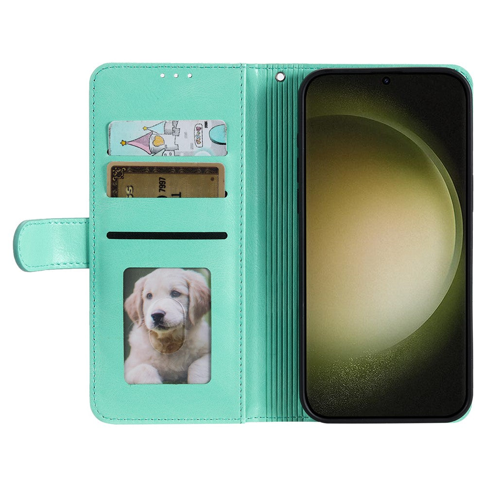 For Samsung Galaxy A57 5G Case 6 Card Slots PU Leather Anti-Fall Phone Cover with Wrist Strap - Mint Green