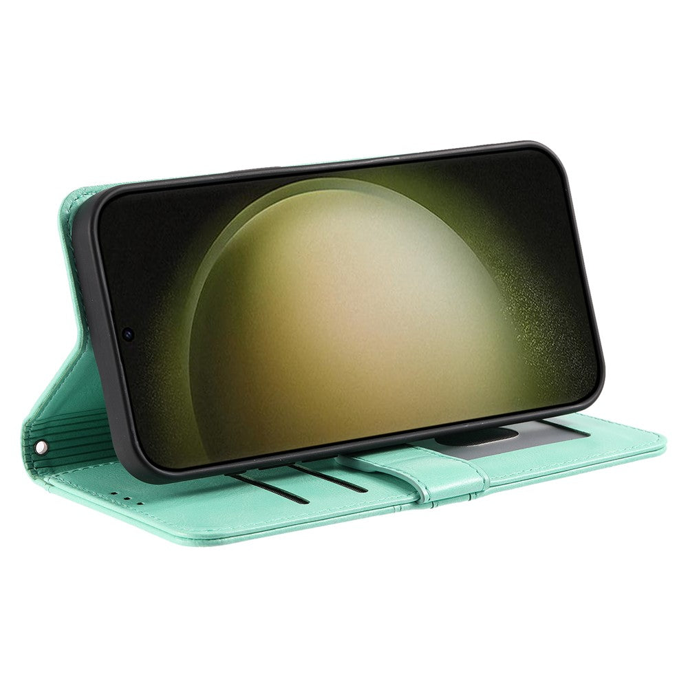 For Samsung Galaxy A57 5G Case 6 Card Slots PU Leather Anti-Fall Phone Cover with Wrist Strap - Mint Green