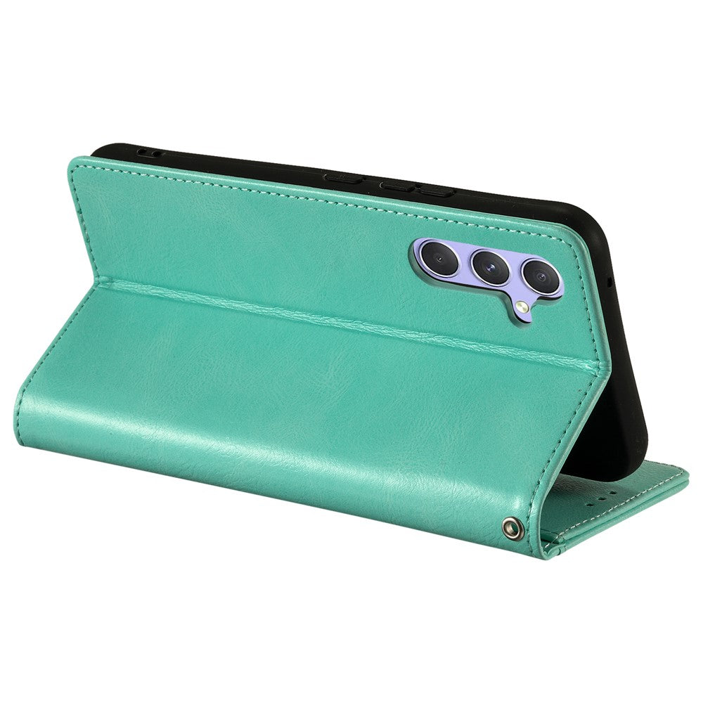 For Samsung Galaxy A57 5G Case 6 Card Slots PU Leather Anti-Fall Phone Cover with Wrist Strap - Mint Green