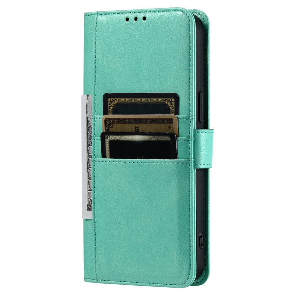 For Samsung Galaxy A57 5G Case 6 Card Slots PU Leather Anti-Fall Phone Cover with Wrist Strap - Mint Green
