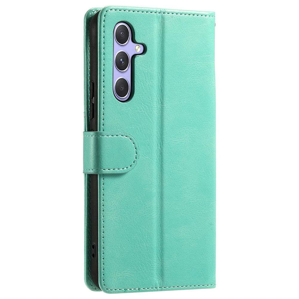 For Samsung Galaxy A57 5G Case 6 Card Slots PU Leather Anti-Fall Phone Cover with Wrist Strap - Mint Green