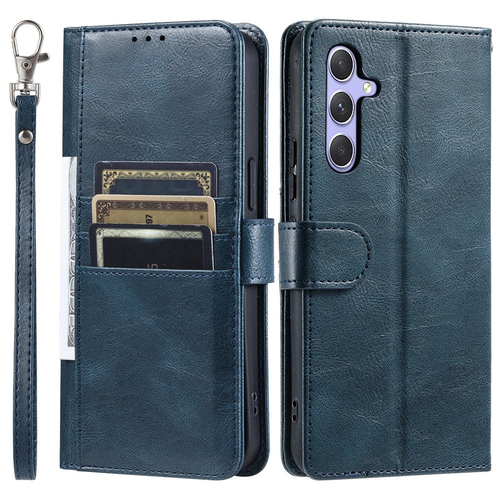 For Samsung Galaxy A57 5G Case 6 Card Slots PU Leather Anti-Fall Phone Cover with Wrist Strap - Blackish Green