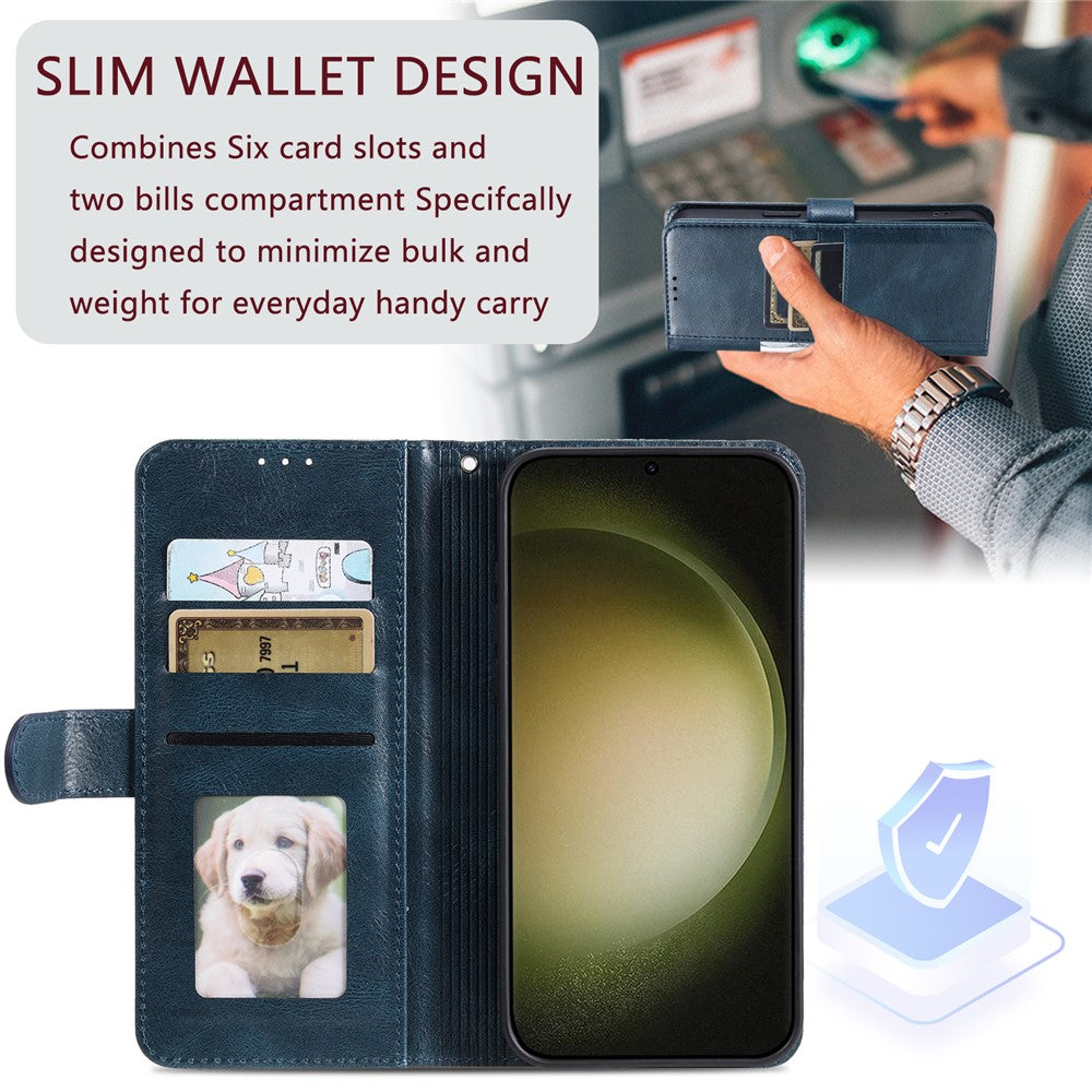 For Samsung Galaxy A57 5G Case 6 Card Slots PU Leather Anti-Fall Phone Cover with Wrist Strap - Blackish Green