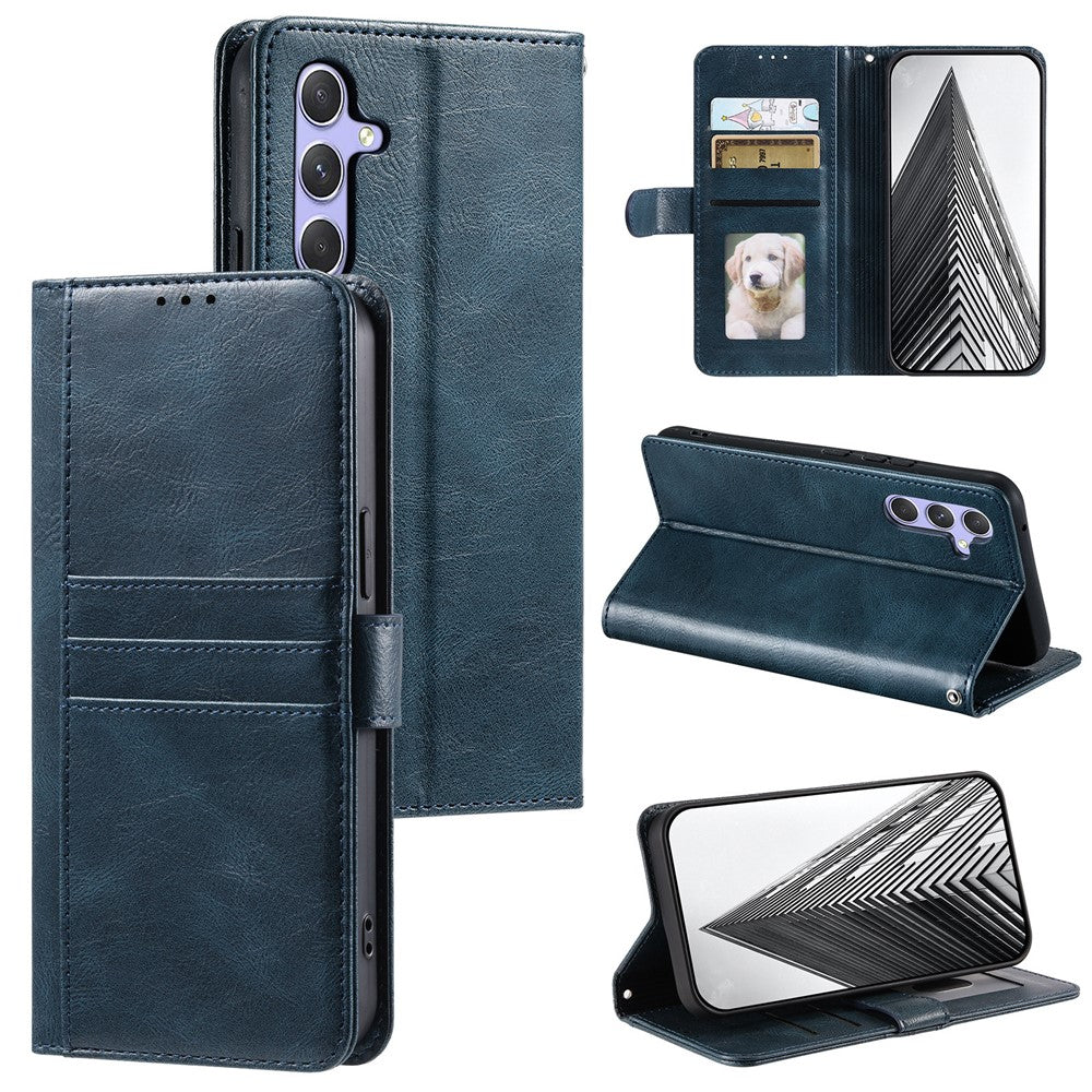 For Samsung Galaxy A57 5G Case 6 Card Slots PU Leather Anti-Fall Phone Cover with Wrist Strap - Blackish Green