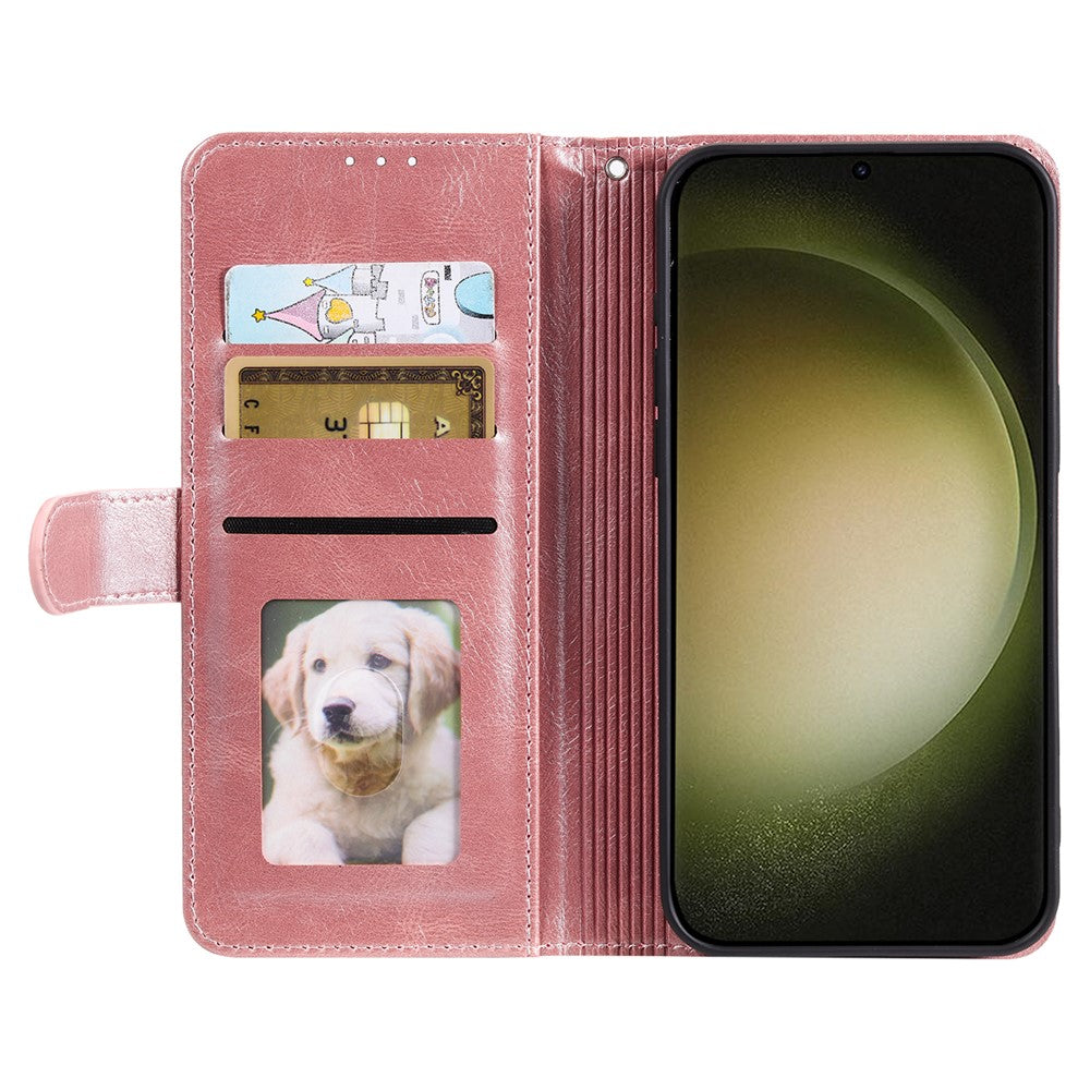 For Samsung Galaxy A57 5G Case 6 Card Slots PU Leather Anti-Fall Phone Cover with Wrist Strap - Rose Gold
