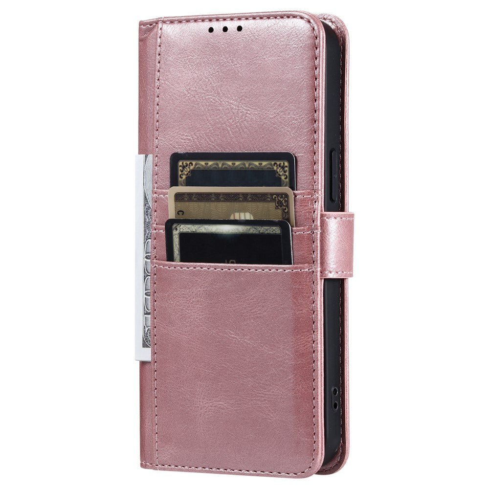 For Samsung Galaxy A57 5G Case 6 Card Slots PU Leather Anti-Fall Phone Cover with Wrist Strap - Rose Gold