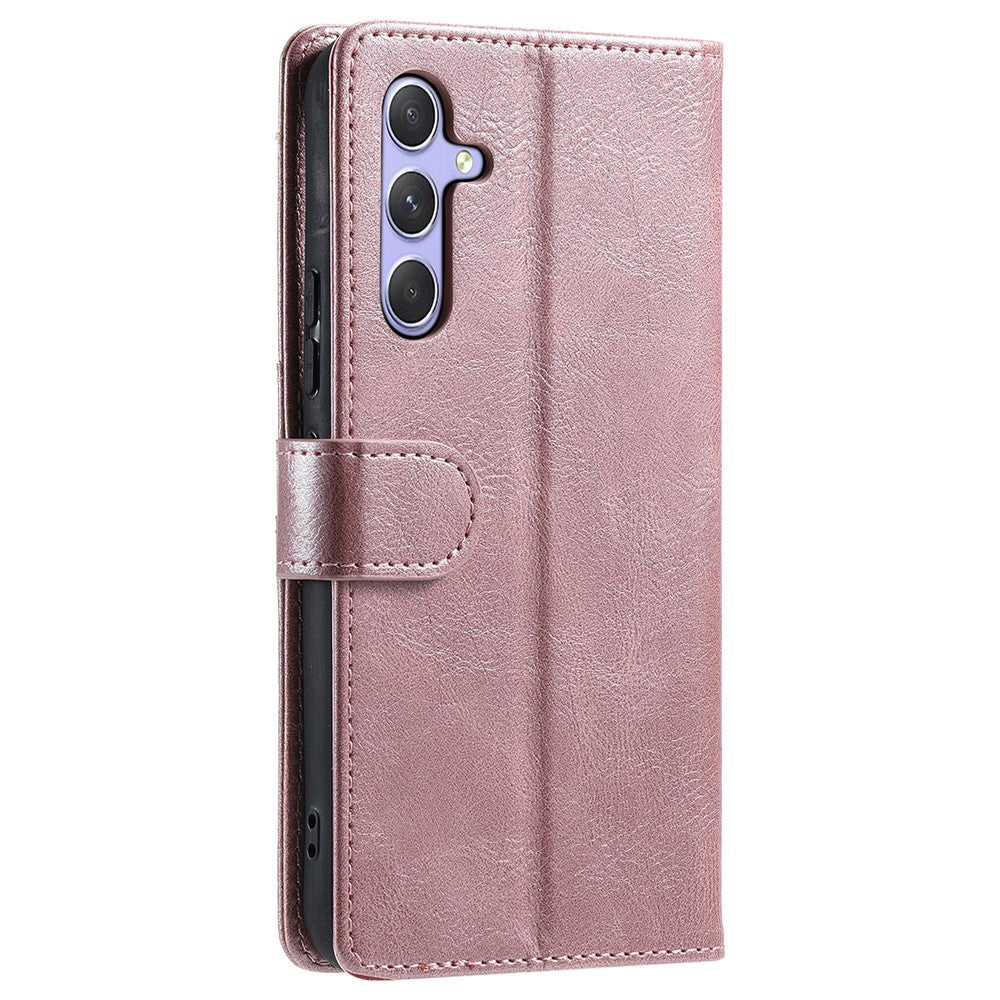 For Samsung Galaxy A57 5G Case 6 Card Slots PU Leather Anti-Fall Phone Cover with Wrist Strap - Rose Gold