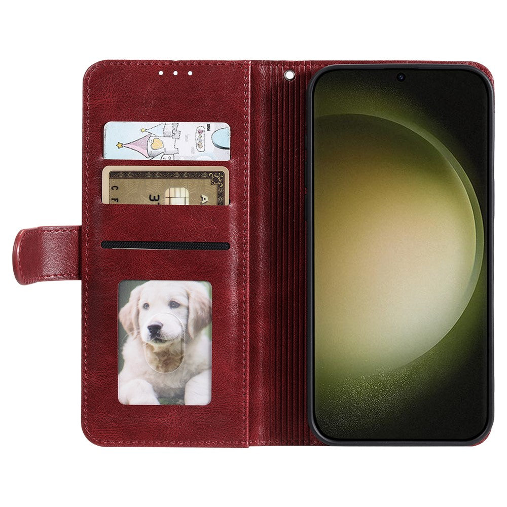 For Samsung Galaxy A57 5G Case 6 Card Slots PU Leather Anti-Fall Phone Cover with Wrist Strap - Wine Red