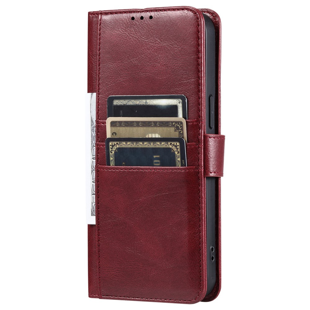 For Samsung Galaxy A57 5G Case 6 Card Slots PU Leather Anti-Fall Phone Cover with Wrist Strap - Wine Red