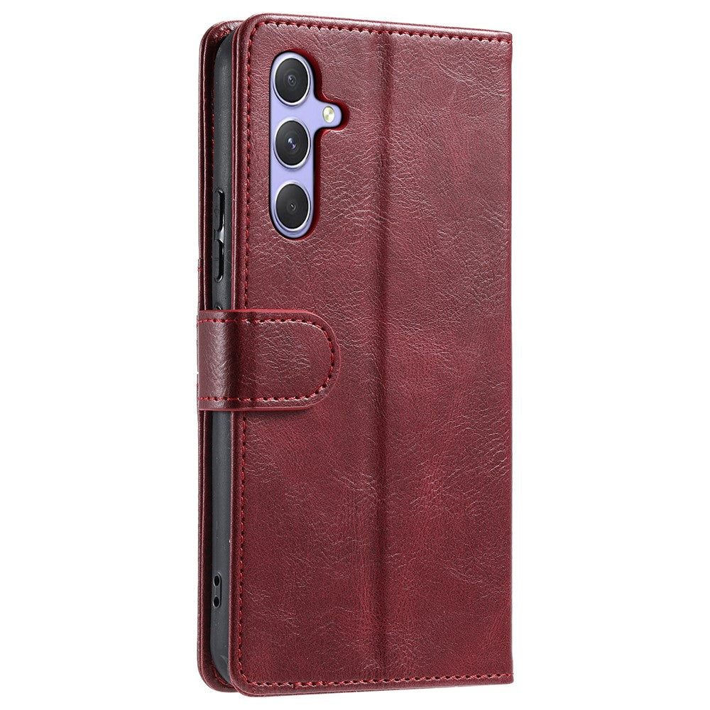 For Samsung Galaxy A57 5G Case 6 Card Slots PU Leather Anti-Fall Phone Cover with Wrist Strap - Wine Red