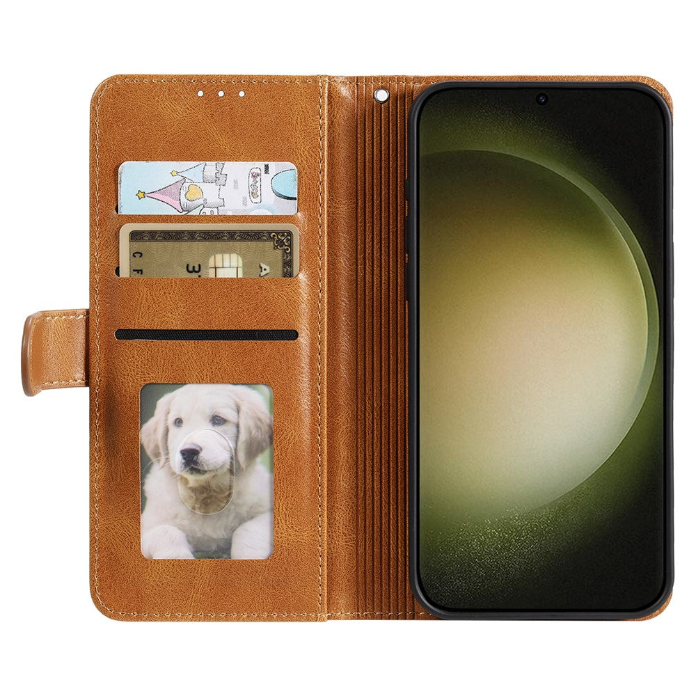 For Samsung Galaxy A57 5G Case 6 Card Slots PU Leather Anti-Fall Phone Cover with Wrist Strap - Brown