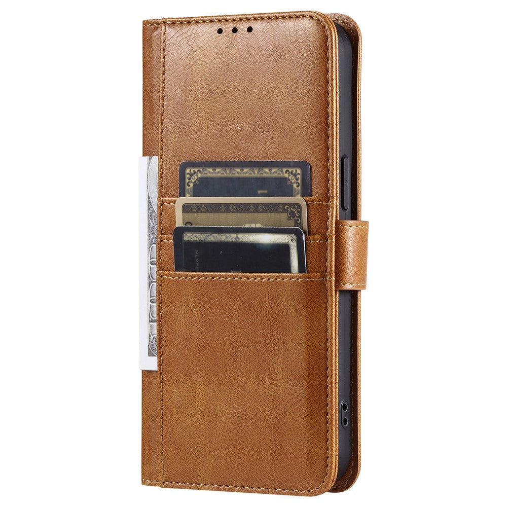 For Samsung Galaxy A57 5G Case 6 Card Slots PU Leather Anti-Fall Phone Cover with Wrist Strap - Brown