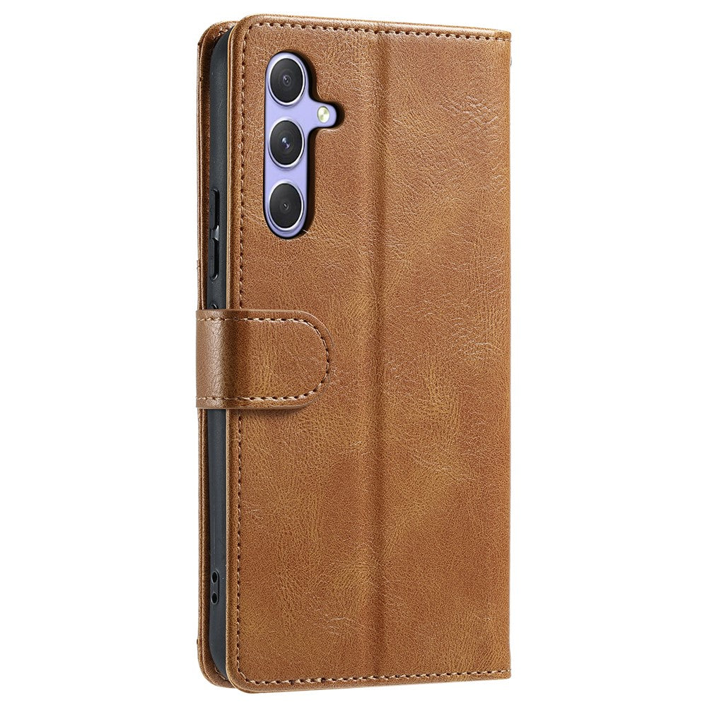 For Samsung Galaxy A57 5G Case 6 Card Slots PU Leather Anti-Fall Phone Cover with Wrist Strap - Brown