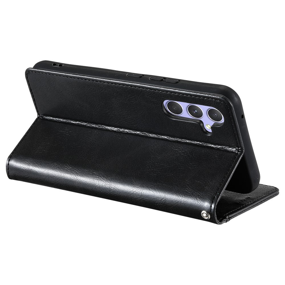 For Samsung Galaxy A57 5G Case 6 Card Slots PU Leather Anti-Fall Phone Cover with Wrist Strap - Black