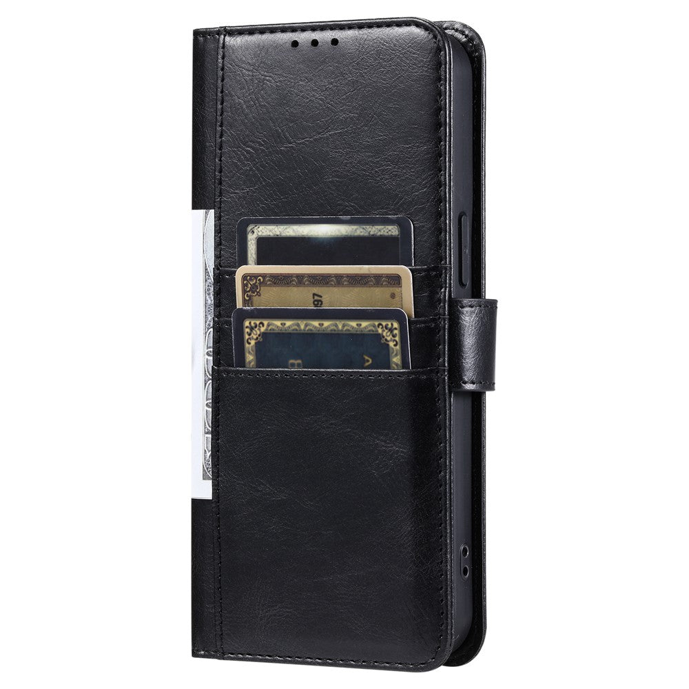 For Samsung Galaxy A57 5G Case 6 Card Slots PU Leather Anti-Fall Phone Cover with Wrist Strap - Black