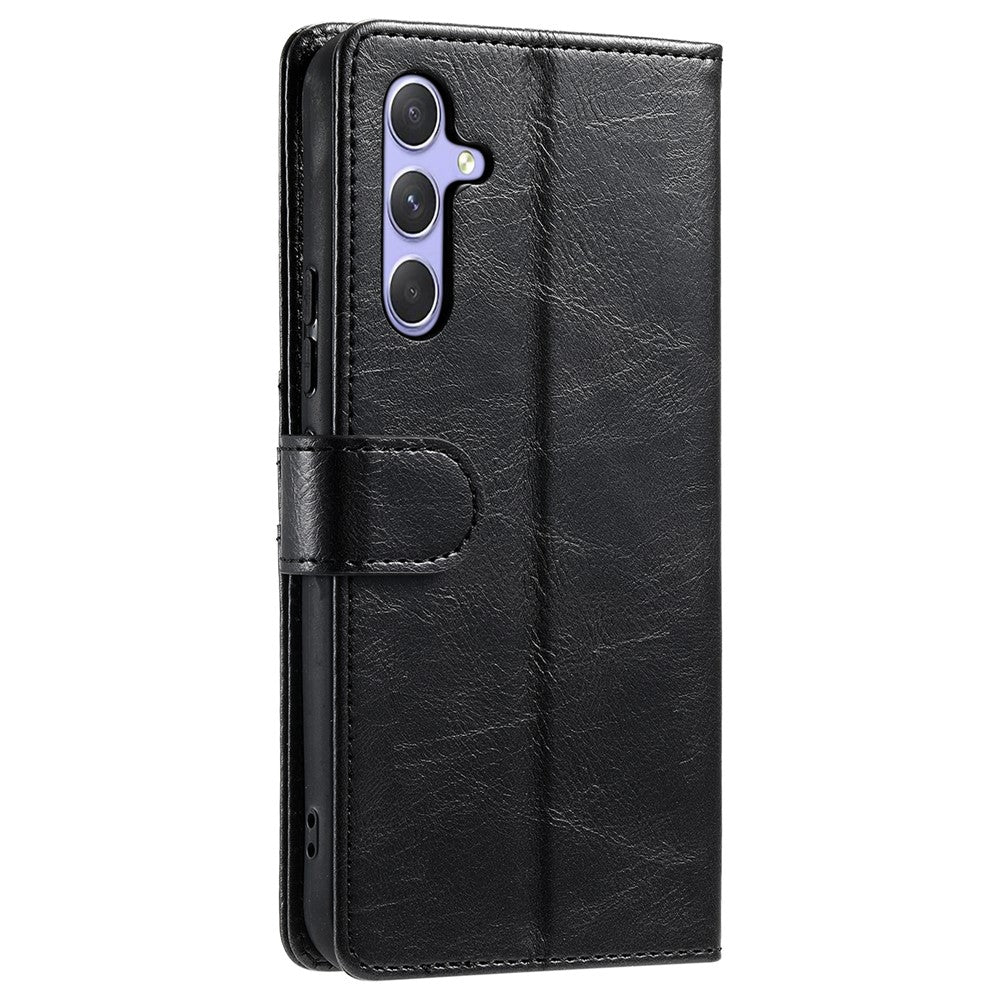 For Samsung Galaxy A57 5G Case 6 Card Slots PU Leather Anti-Fall Phone Cover with Wrist Strap - Black