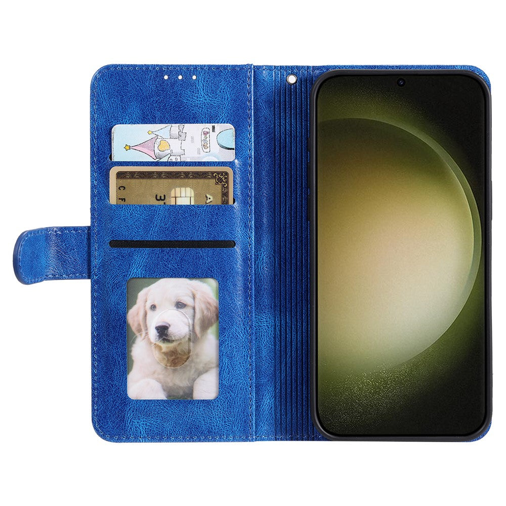 For Samsung Galaxy A57 5G Case 6 Card Slots PU Leather Anti-Fall Phone Cover with Wrist Strap - Blue