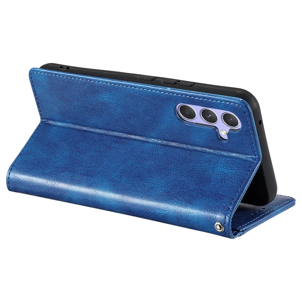 For Samsung Galaxy A57 5G Case 6 Card Slots PU Leather Anti-Fall Phone Cover with Wrist Strap - Blue