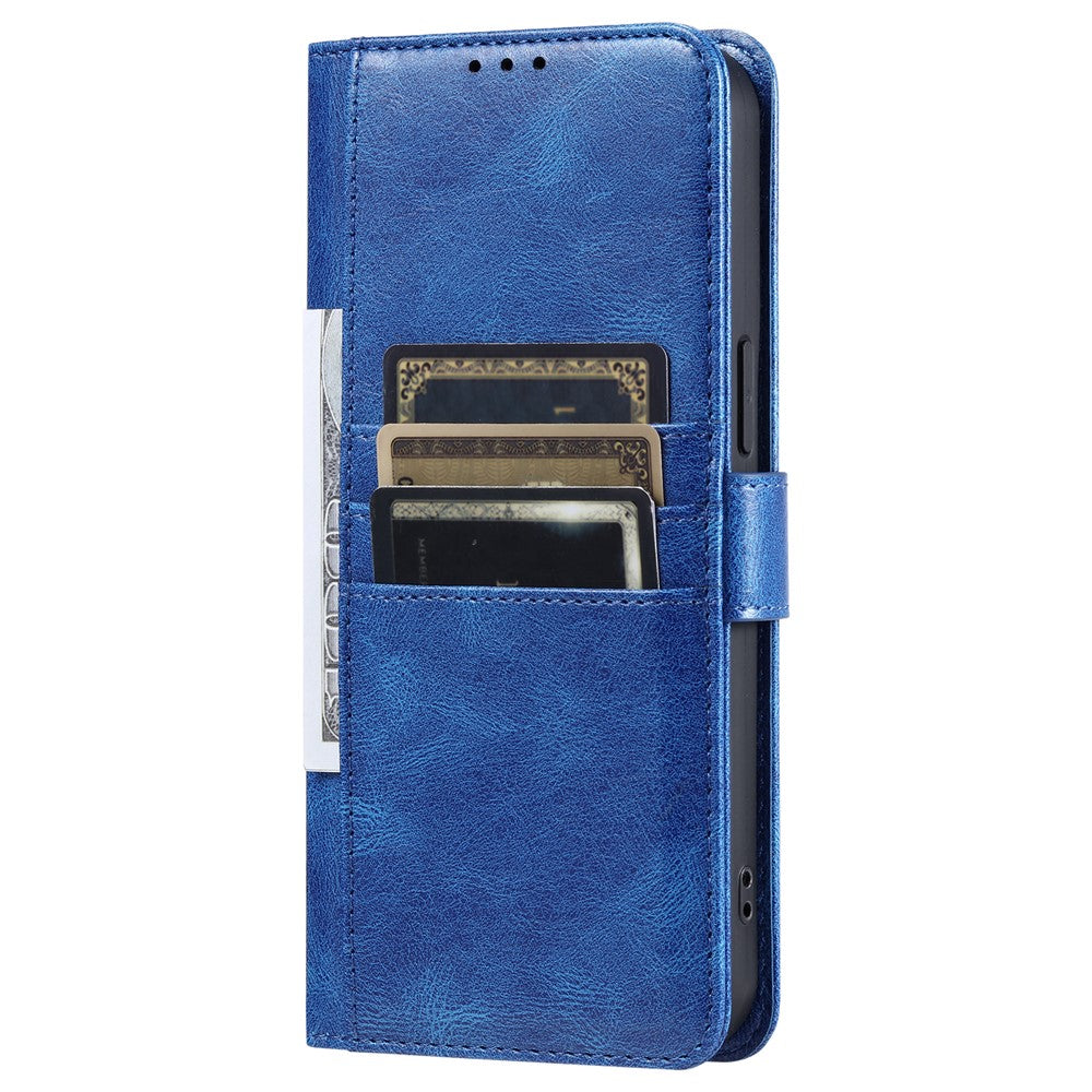 For Samsung Galaxy A57 5G Case 6 Card Slots PU Leather Anti-Fall Phone Cover with Wrist Strap - Blue