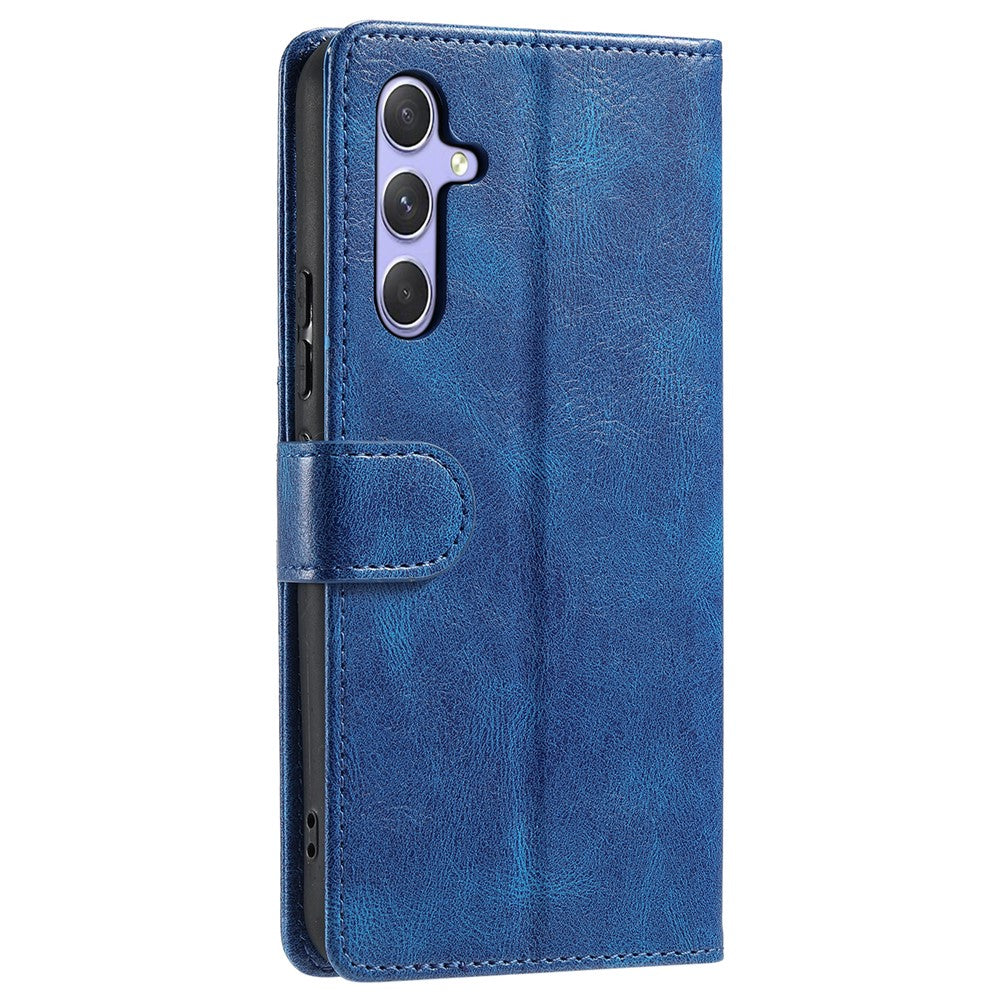 For Samsung Galaxy A57 5G Case 6 Card Slots PU Leather Anti-Fall Phone Cover with Wrist Strap - Blue