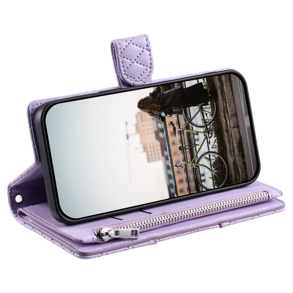 For Samsung Galaxy A57 5G Case Zipper Pocket Glitter Leather Phone Cover with Wrist Strap - Purple