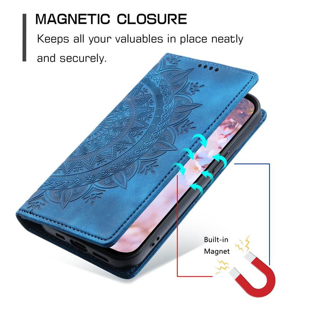 For Samsung Galaxy A57 5G Case Magnetic Closing Leather Phone Cover Pattern Imprinted - Blue