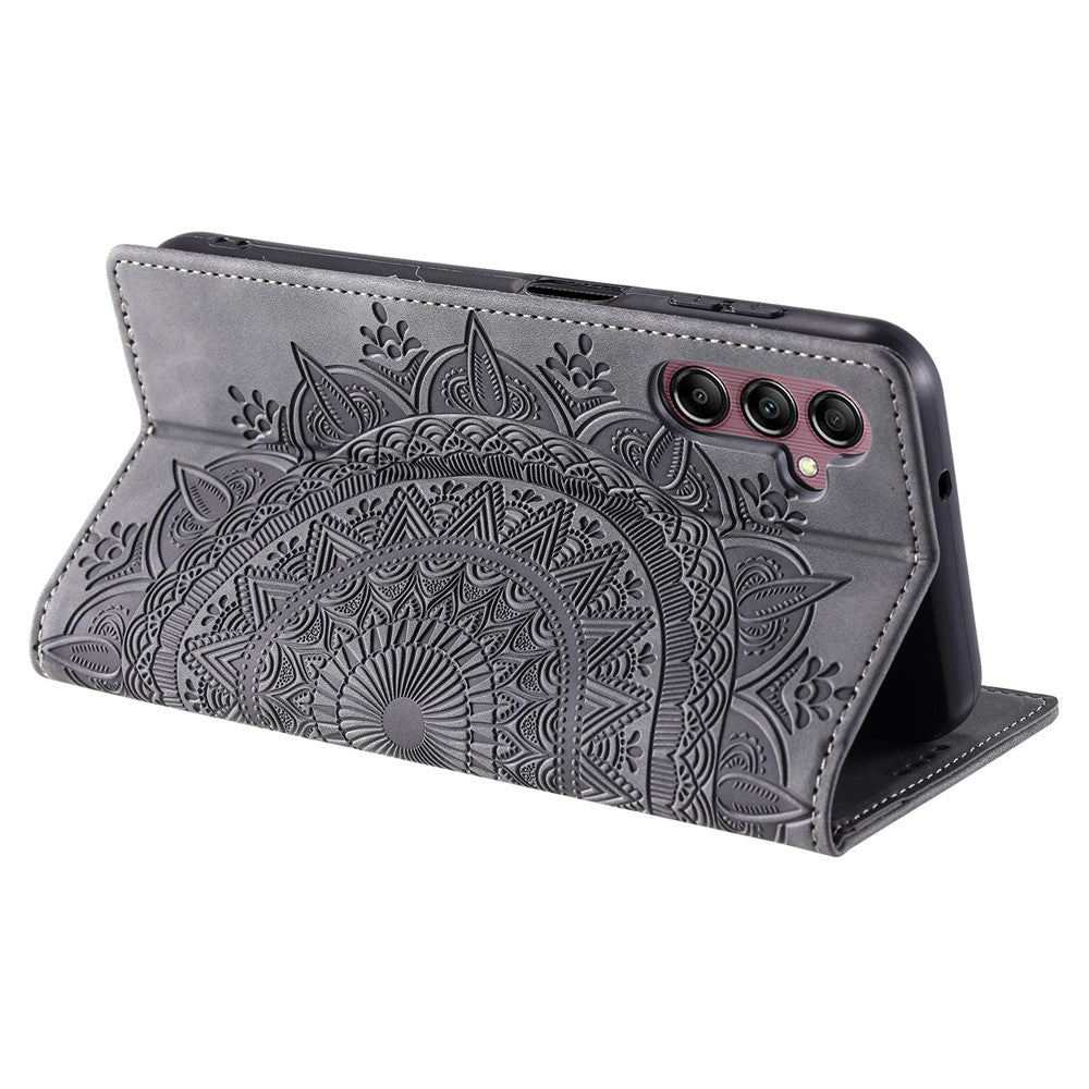 For Samsung Galaxy A57 5G Case Magnetic Closing Leather Phone Cover Pattern Imprinted - Grey