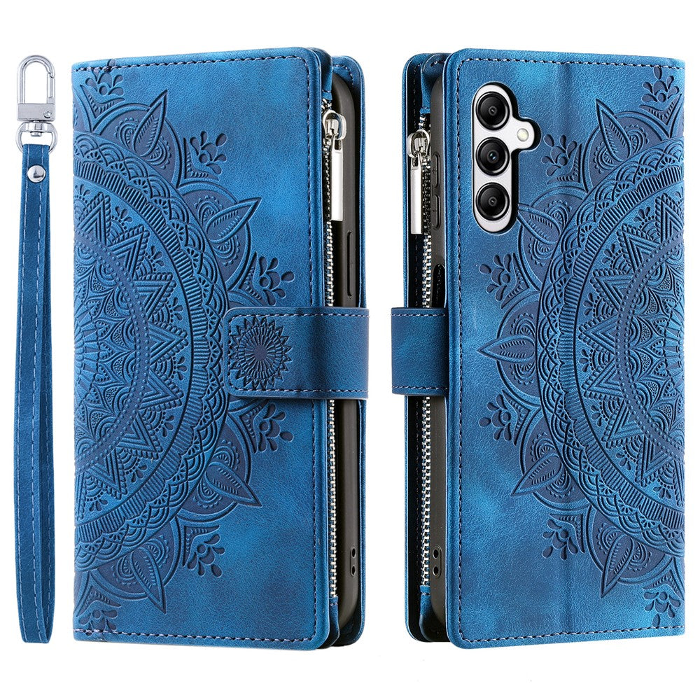 For Samsung Galaxy A57 5G Wallet Case Mandala Flower Pattern PU Leather Phone Cover with Wrist Strap - Blue