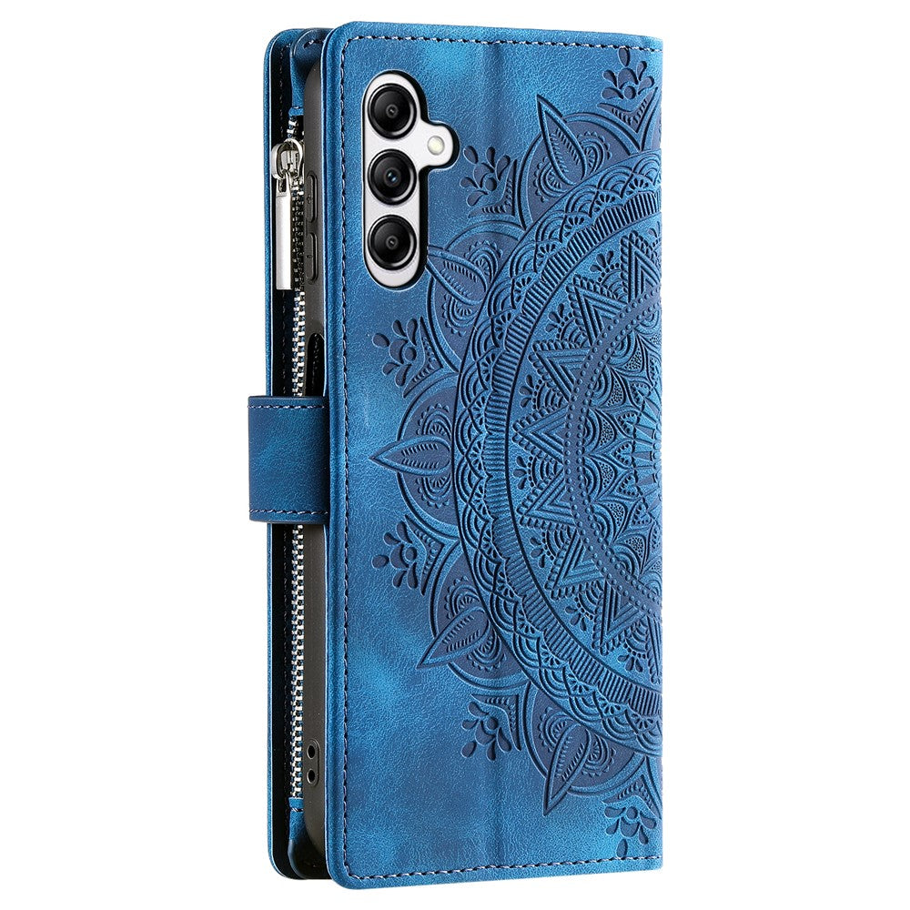 For Samsung Galaxy A57 5G Wallet Case Mandala Flower Pattern PU Leather Phone Cover with Wrist Strap - Blue