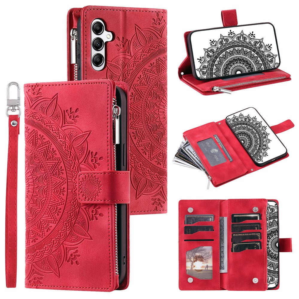 For Samsung Galaxy A57 5G Wallet Case Mandala Flower Pattern PU Leather Phone Cover with Wrist Strap - Rose