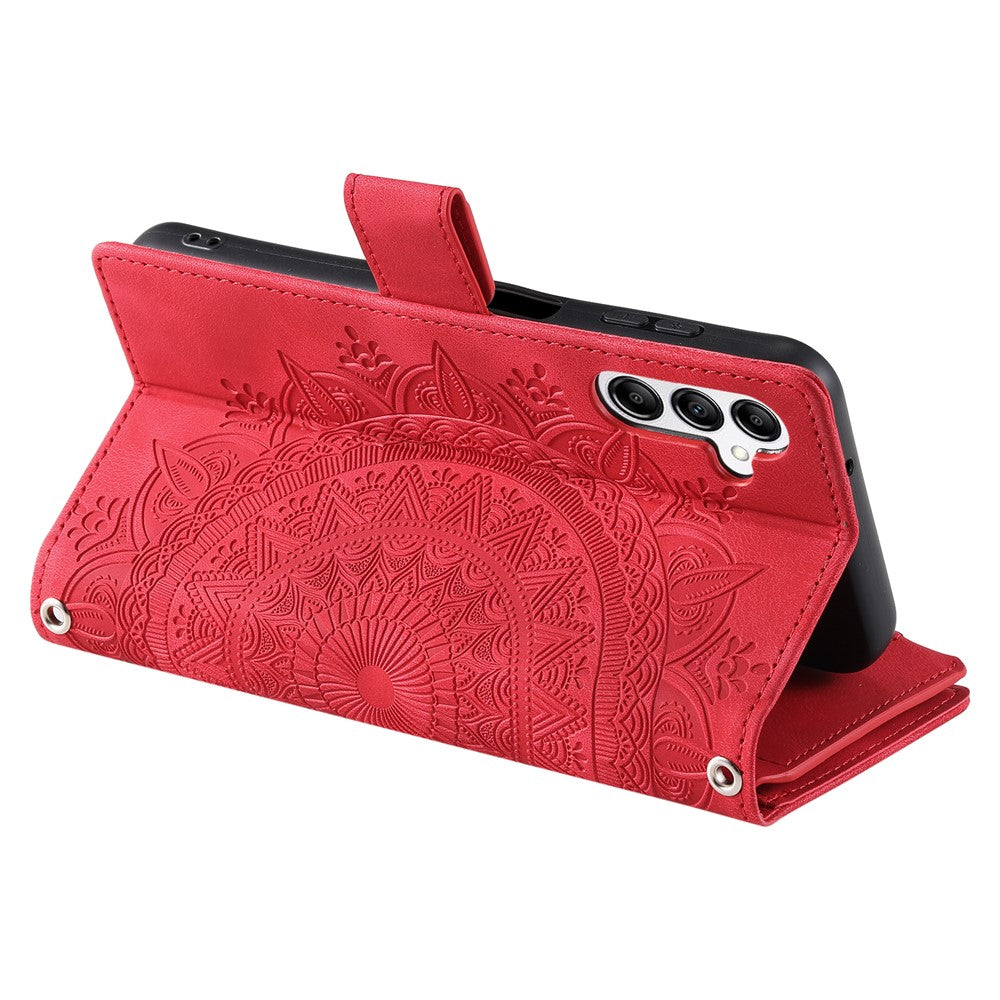 For Samsung Galaxy A57 5G Wallet Case Mandala Flower Pattern PU Leather Phone Cover with Wrist Strap - Rose