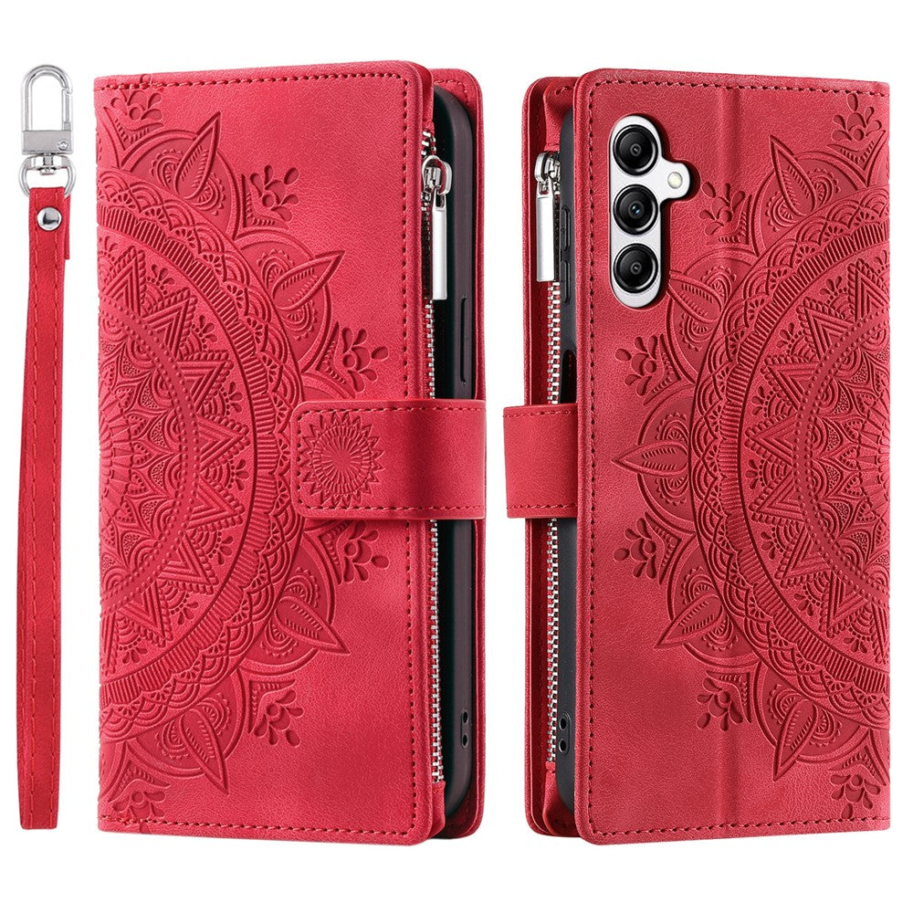 For Samsung Galaxy A57 5G Wallet Case Mandala Flower Pattern PU Leather Phone Cover with Wrist Strap - Rose