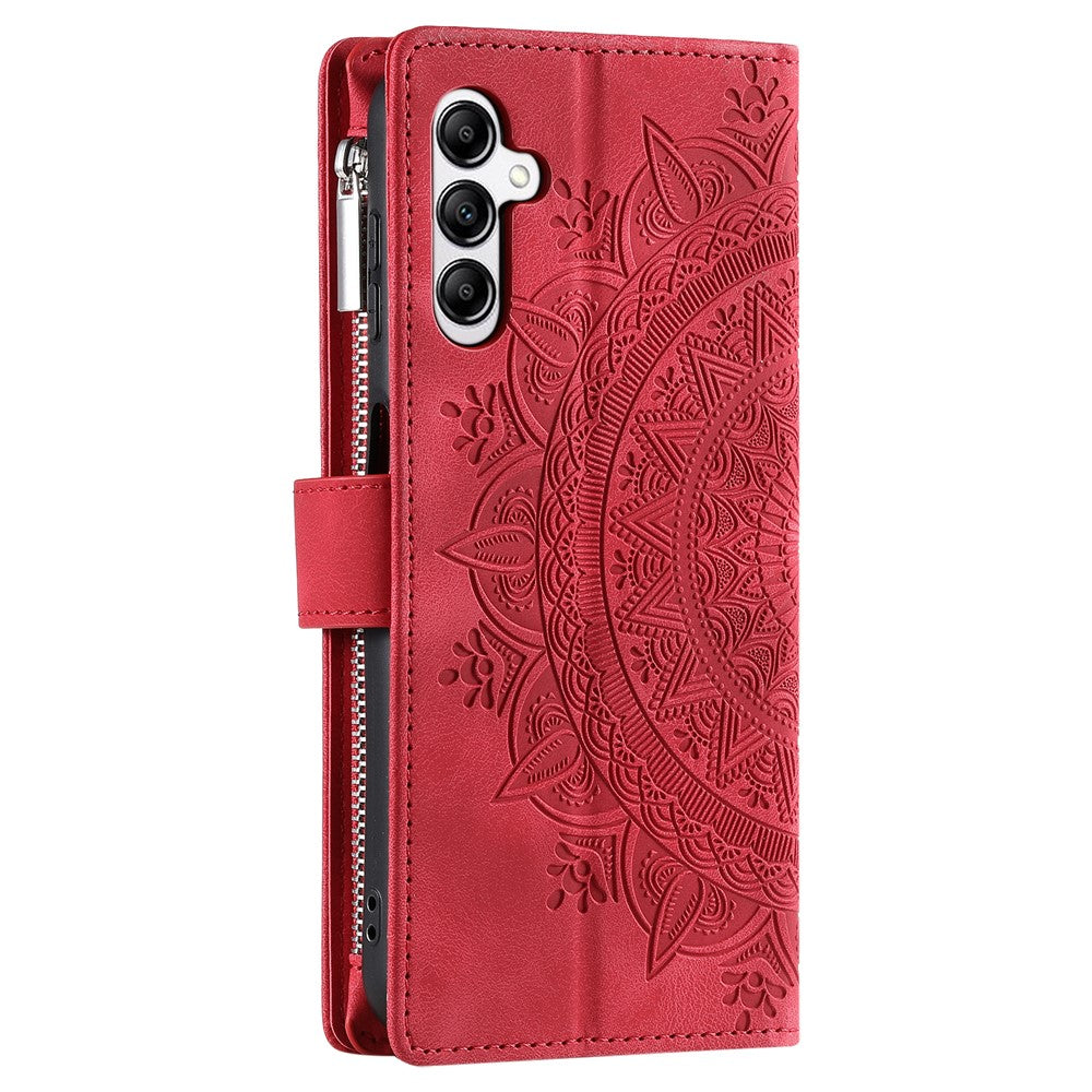 For Samsung Galaxy A57 5G Wallet Case Mandala Flower Pattern PU Leather Phone Cover with Wrist Strap - Rose