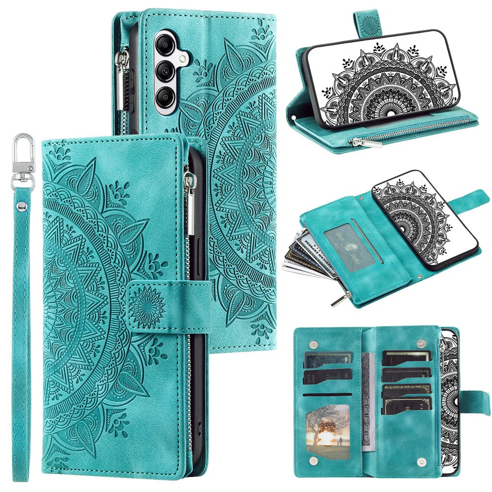 For Samsung Galaxy A57 5G Wallet Case Mandala Flower Pattern PU Leather Phone Cover with Wrist Strap - Mint Green