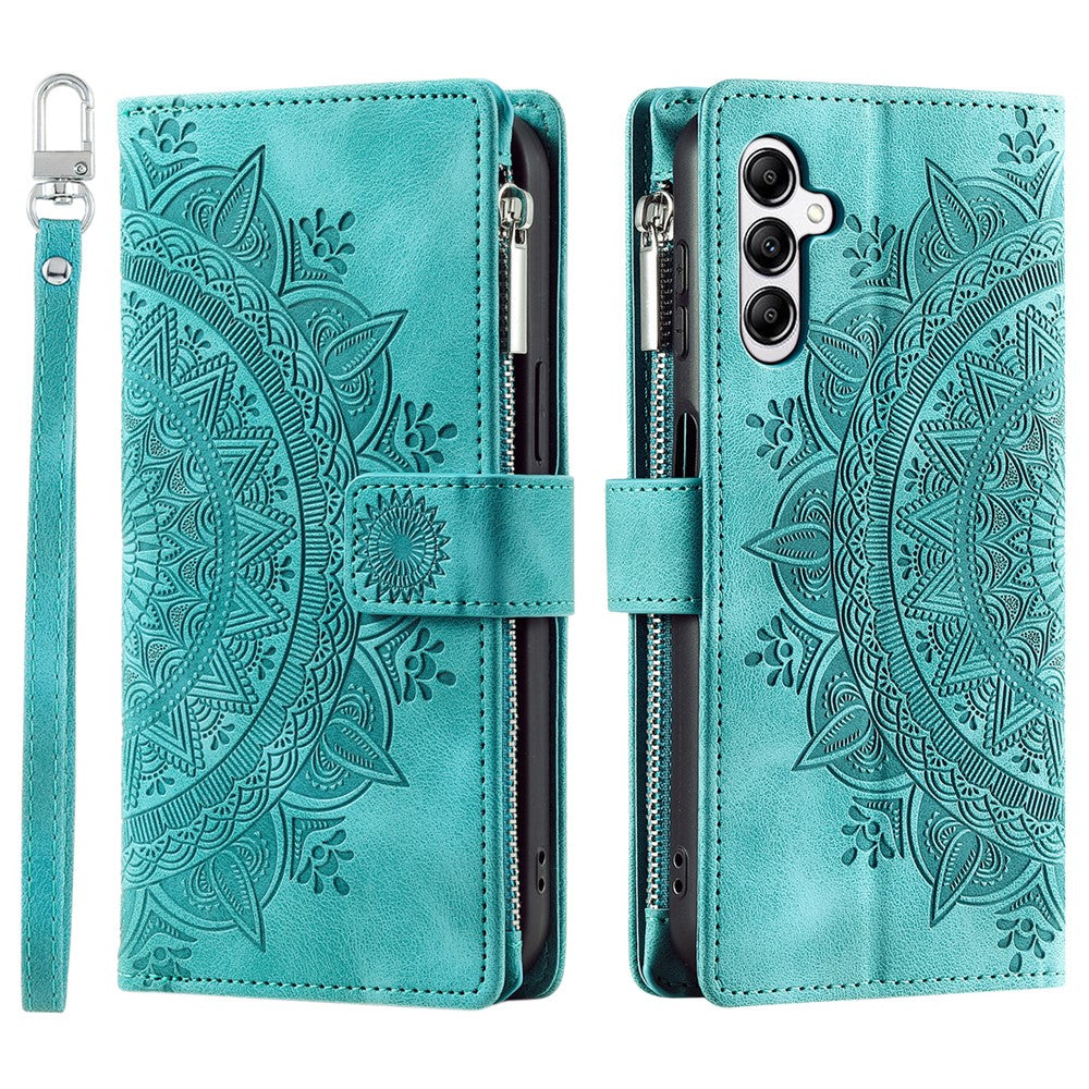 For Samsung Galaxy A57 5G Wallet Case Mandala Flower Pattern PU Leather Phone Cover with Wrist Strap - Mint Green